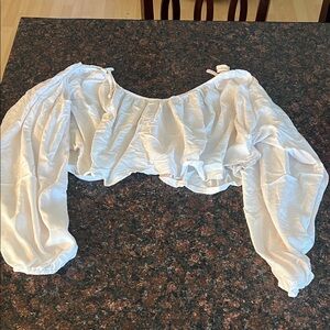 SHEIN White Off-Shoulder Ruffle Long Sleeve Crop Top